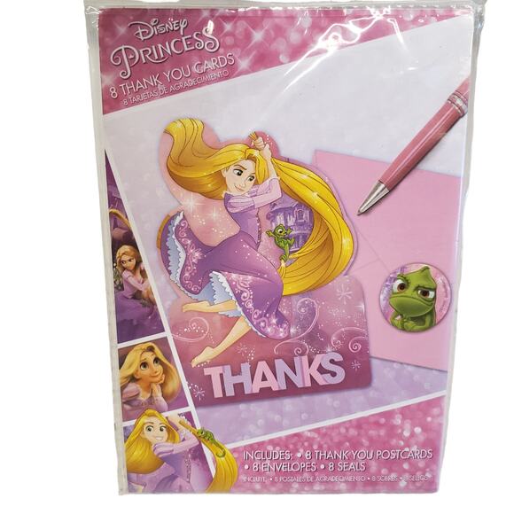 Disney Princess Rapunzel Thank You Cards Envelopes Rapunzel Stickers 8 Pack - Picture 6 of 10